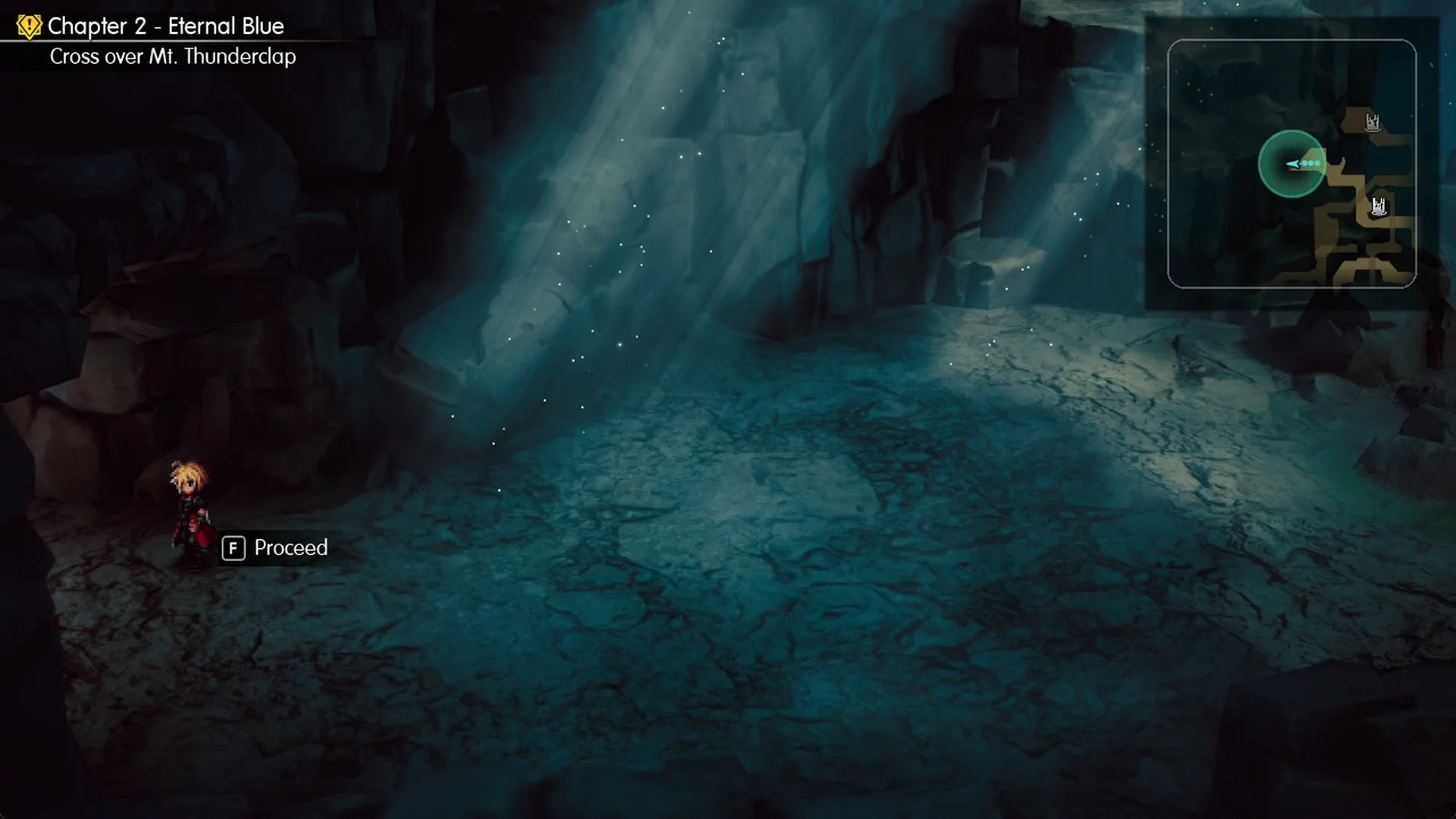 The Mt. Thunderclap far exit with the Proceed prompt