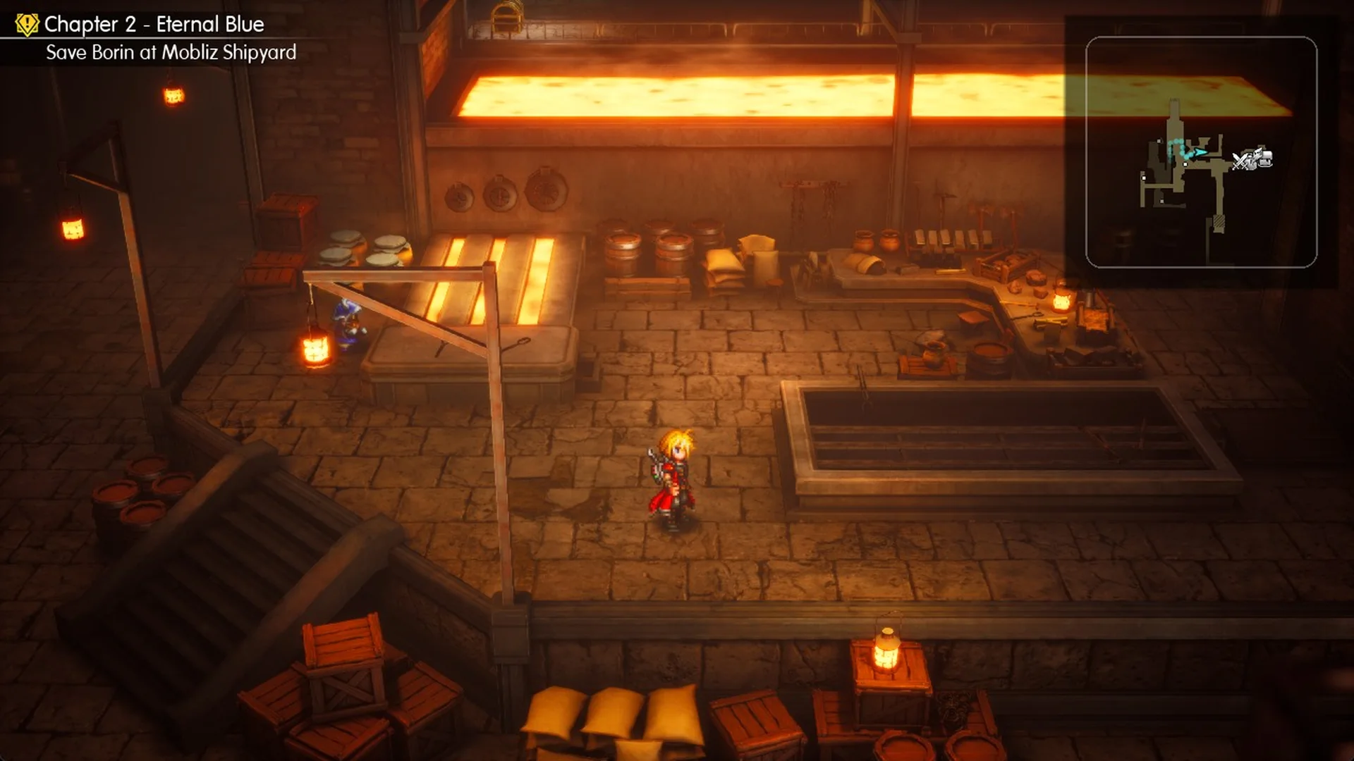 Raised forge room with the long molten-metal trough along its north wall in the Dwarven Forge