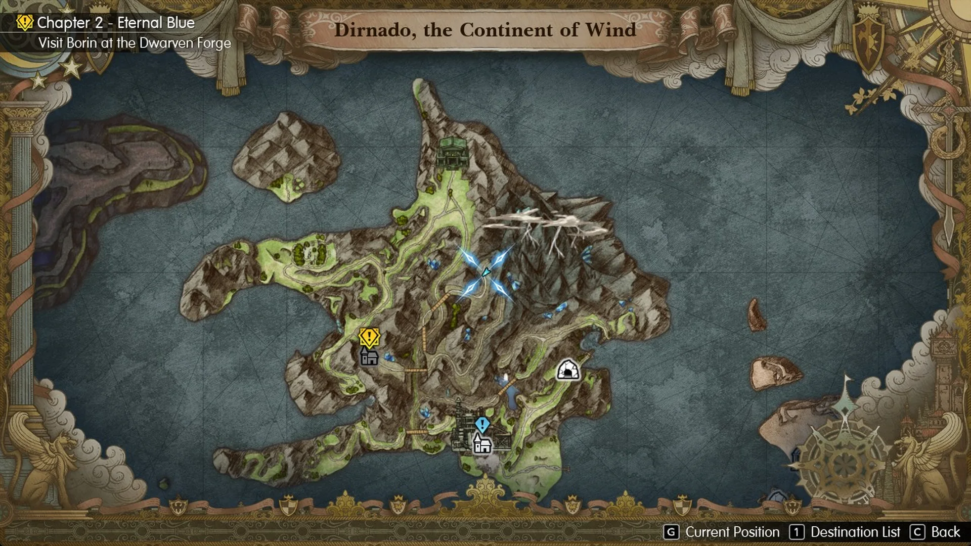 World Map of Dirnado with the Dwarven Forge objective marker