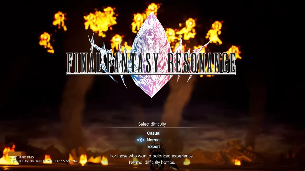 Select difficulty screen in Final Fantasy Resonance with Normal highlighted in the list
