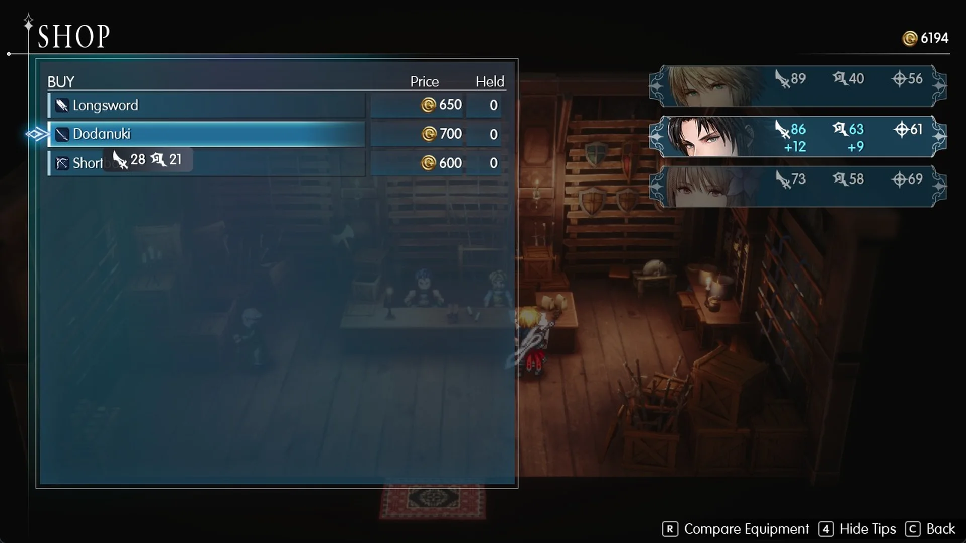 Felicitas weapon shop BUY list with the Dodanuki at 700 Gil highlighted
