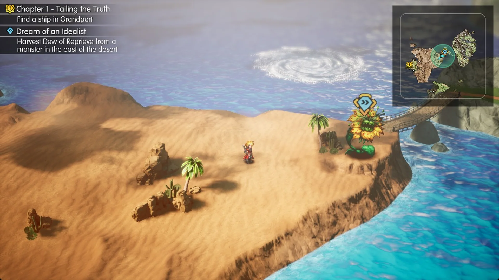 Poison Flora monster symbol at the rope bridge on the desert island