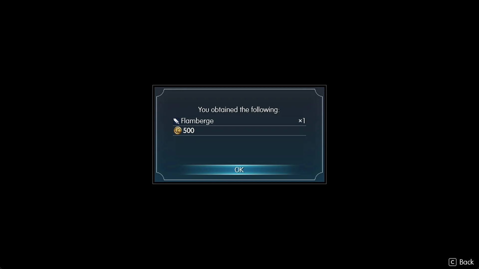 Dream of an Idealist rewards: Flamberge x1 and 500 Gil