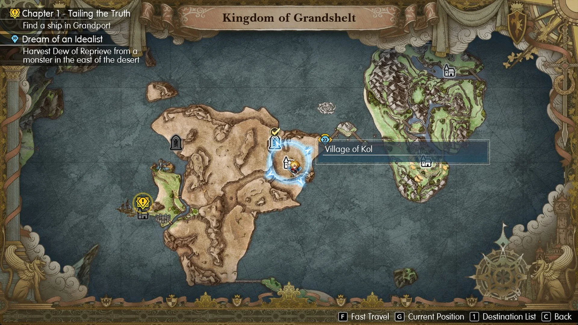 World Map quest marker north-east of the Village of Kol