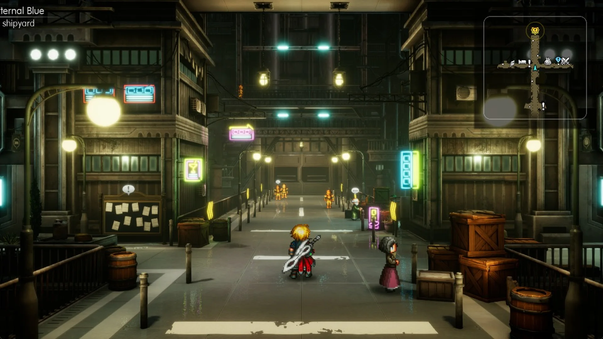 Dilmagia main street with the objective Find Lid at the shipyard