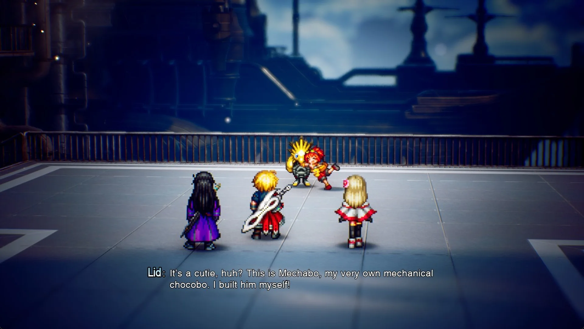 Lid introducing Mechabo, her mechanical chocobo