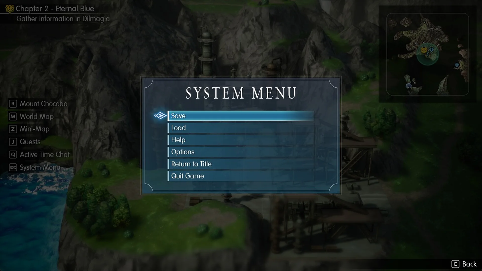 World Map System Menu with Save at the top