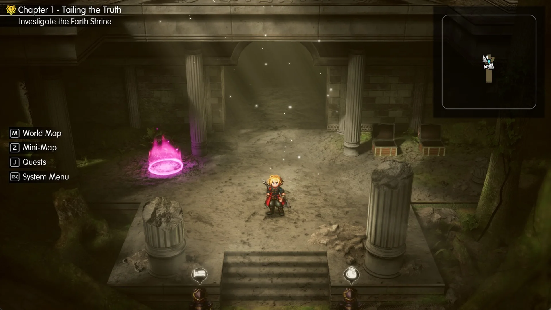 Rain beside the pink save point in the Earth Shrine entrance room