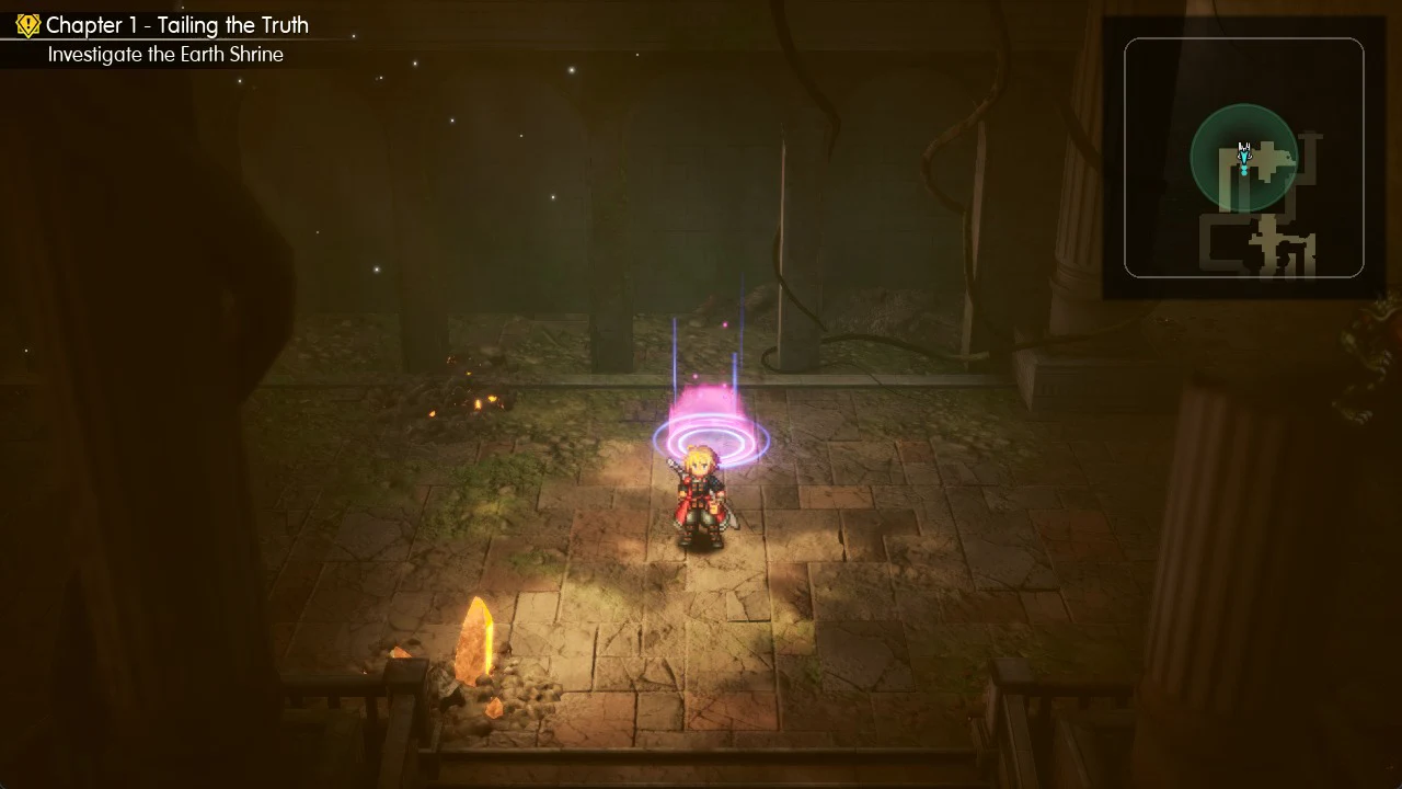 Rain standing in the glowing pink save circle at the top of the stairs