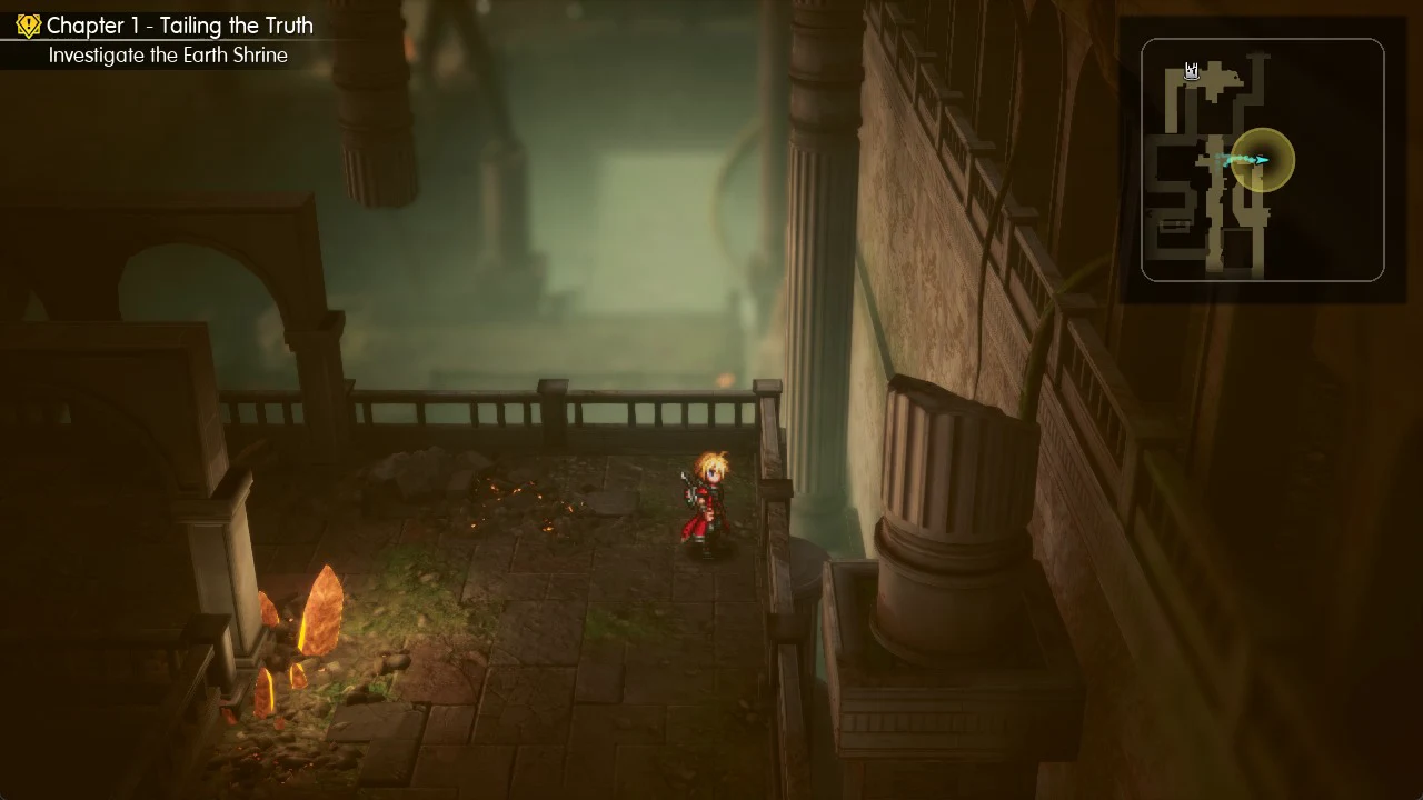 Rain on the east landing of the Earth Shrine near glowing crystals