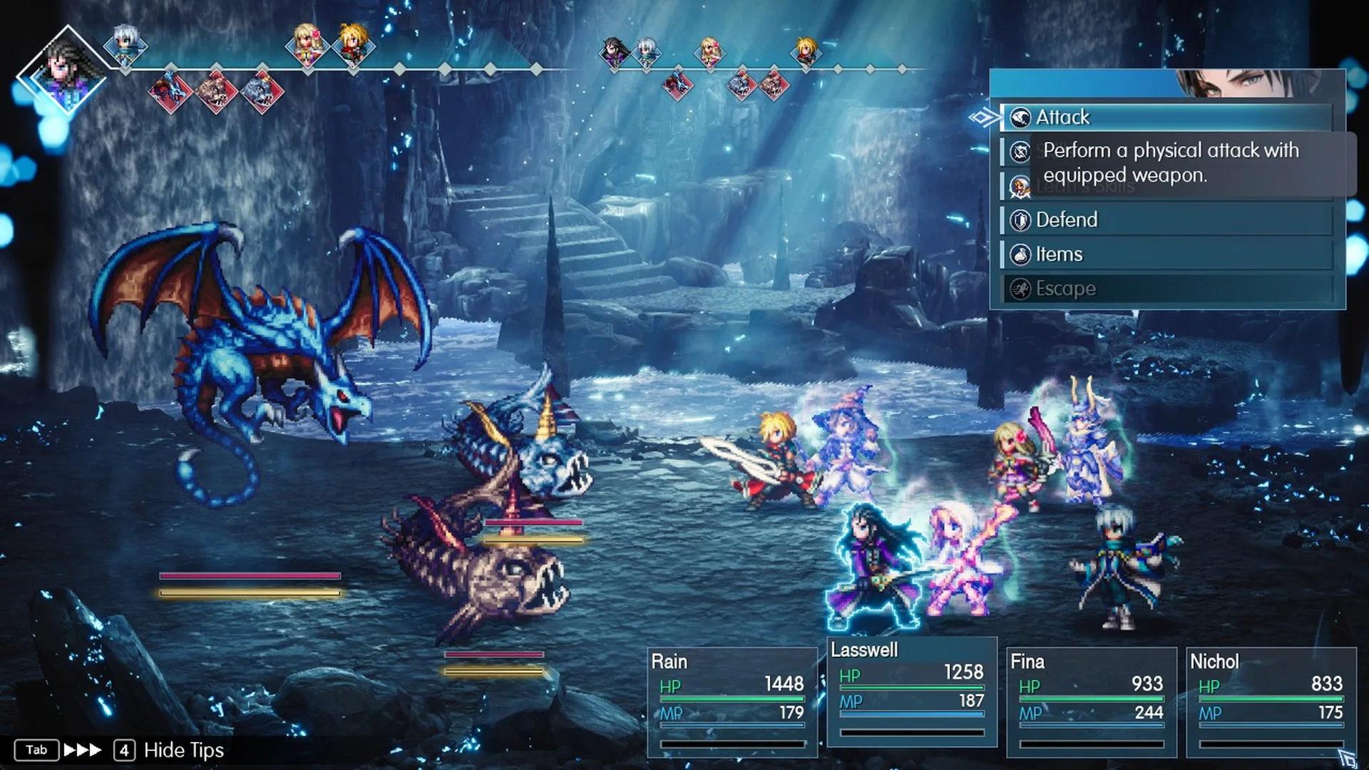 Wave Lopros battle command menu with Escape greyed out