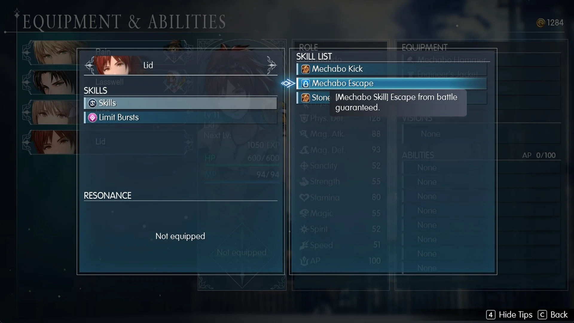 Lid's skill Mechabo Escape: Escape from battle guaranteed