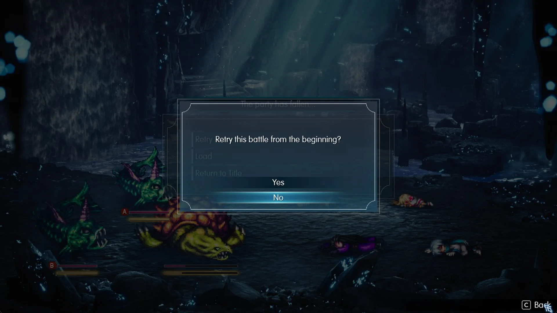 Retry this battle from the beginning? with Yes and No