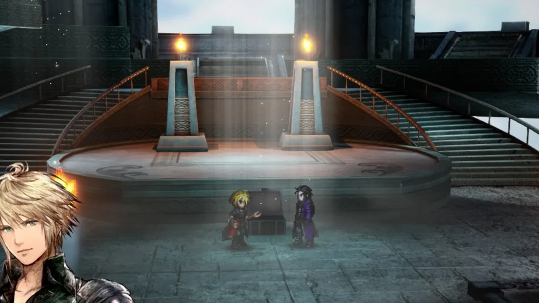 Rain and Lasswell at the Genji Gloves chest in Siren's Tower