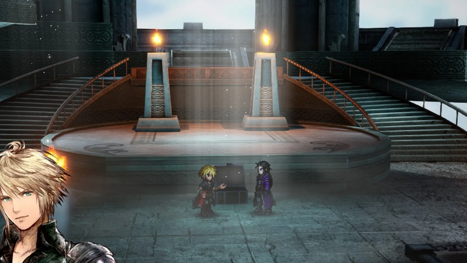 Rain and Lasswell at the Genji Gloves chest in Siren's Tower