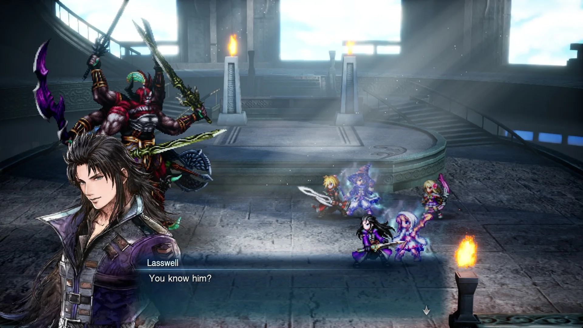 Gilgamesh towering over the party in Siren's Tower as Lasswell asks Rain if he knows him