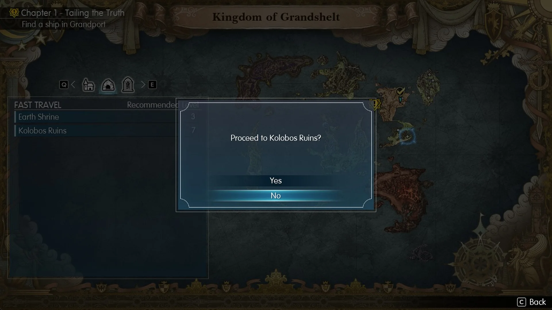 Fast travel prompt asking Proceed to Kolobos Ruins