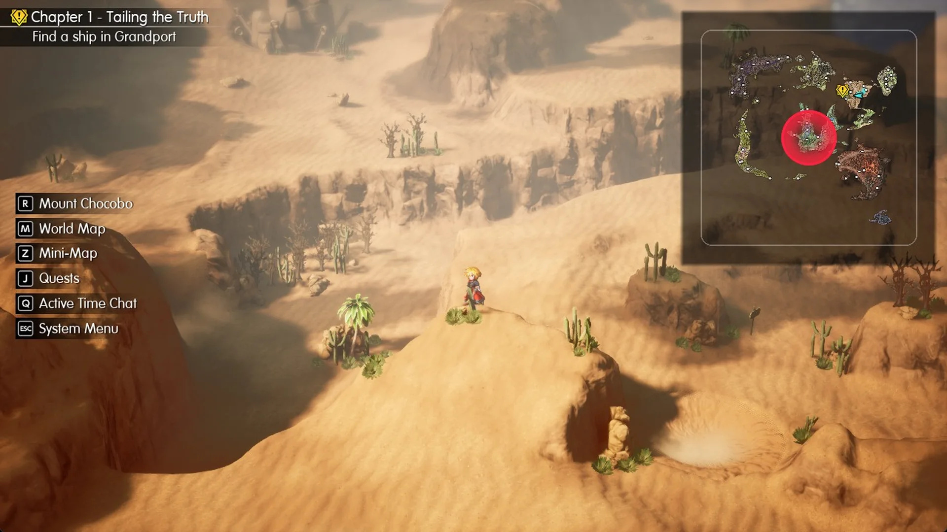 World Map HUD on the desert field showing R Mount Chocobo