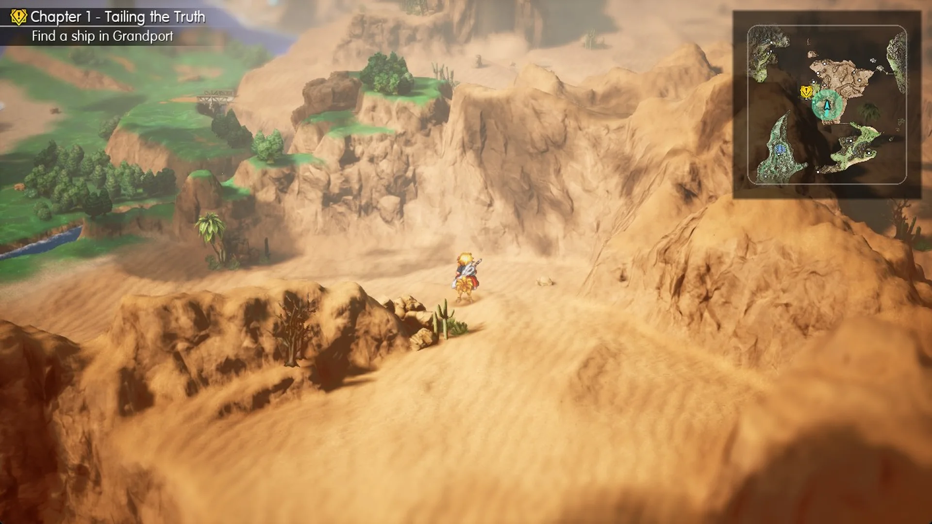 Open sand valley running north from the small wooden bridge