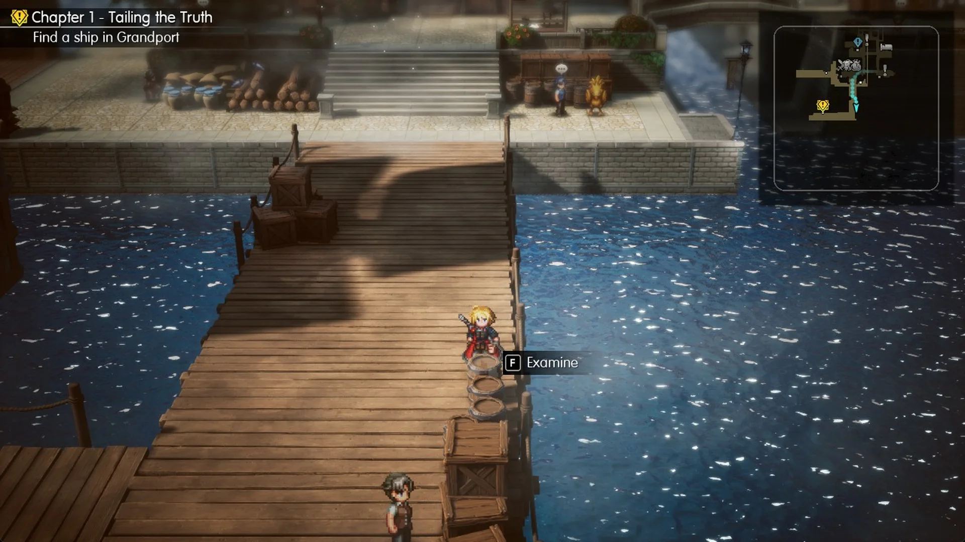 Examine prompt at the Tablet Shard on the east edge of Grandport's long south pier