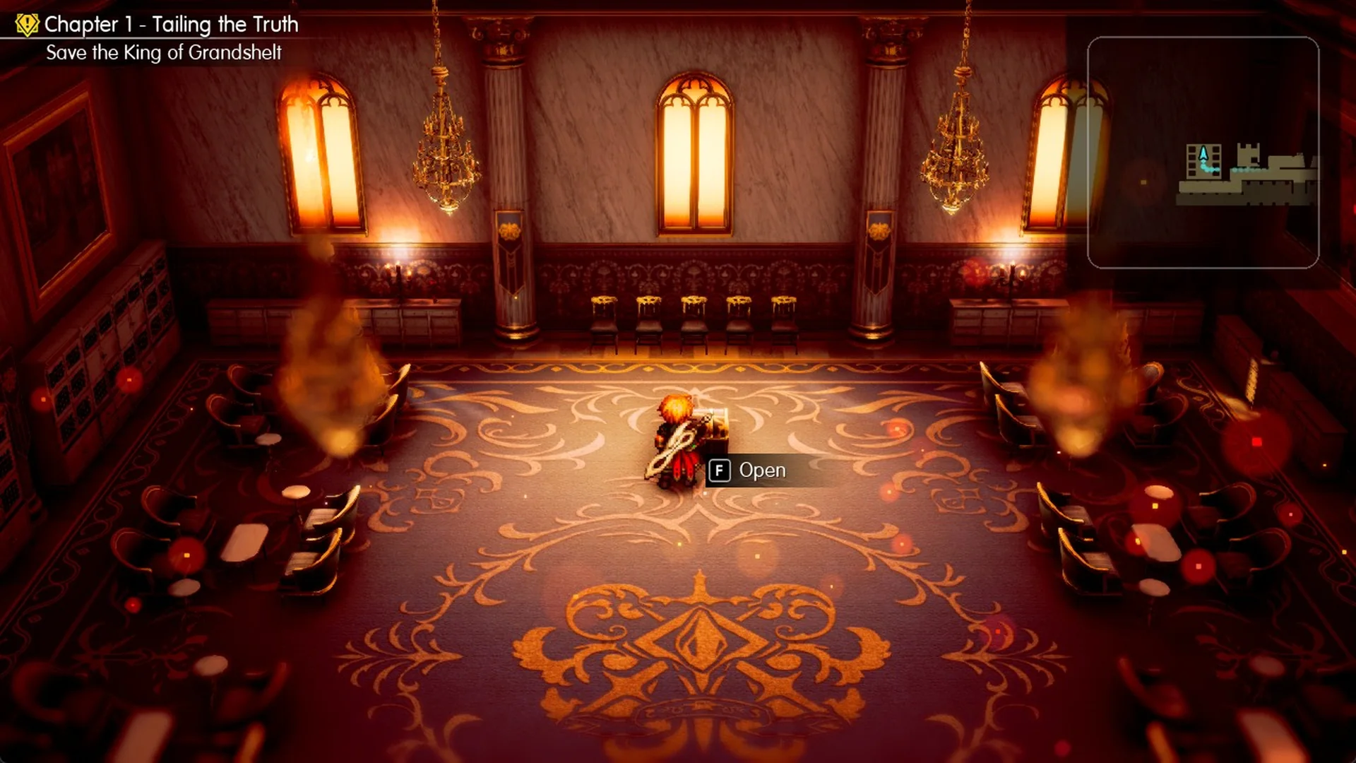 Rain at the chest at the far north end of the banquet hall with the Open prompt