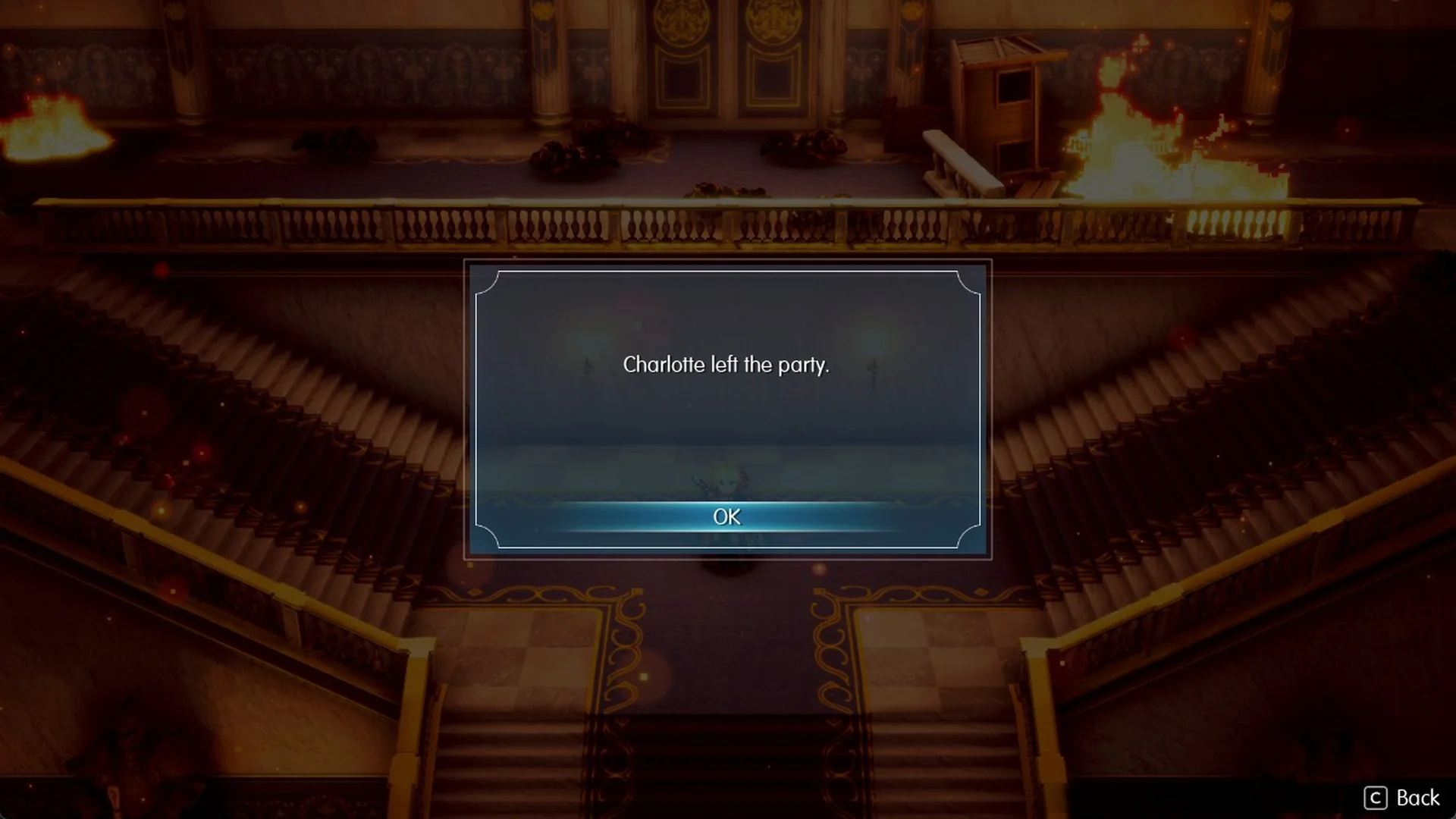 Popup reading Charlotte left the party.