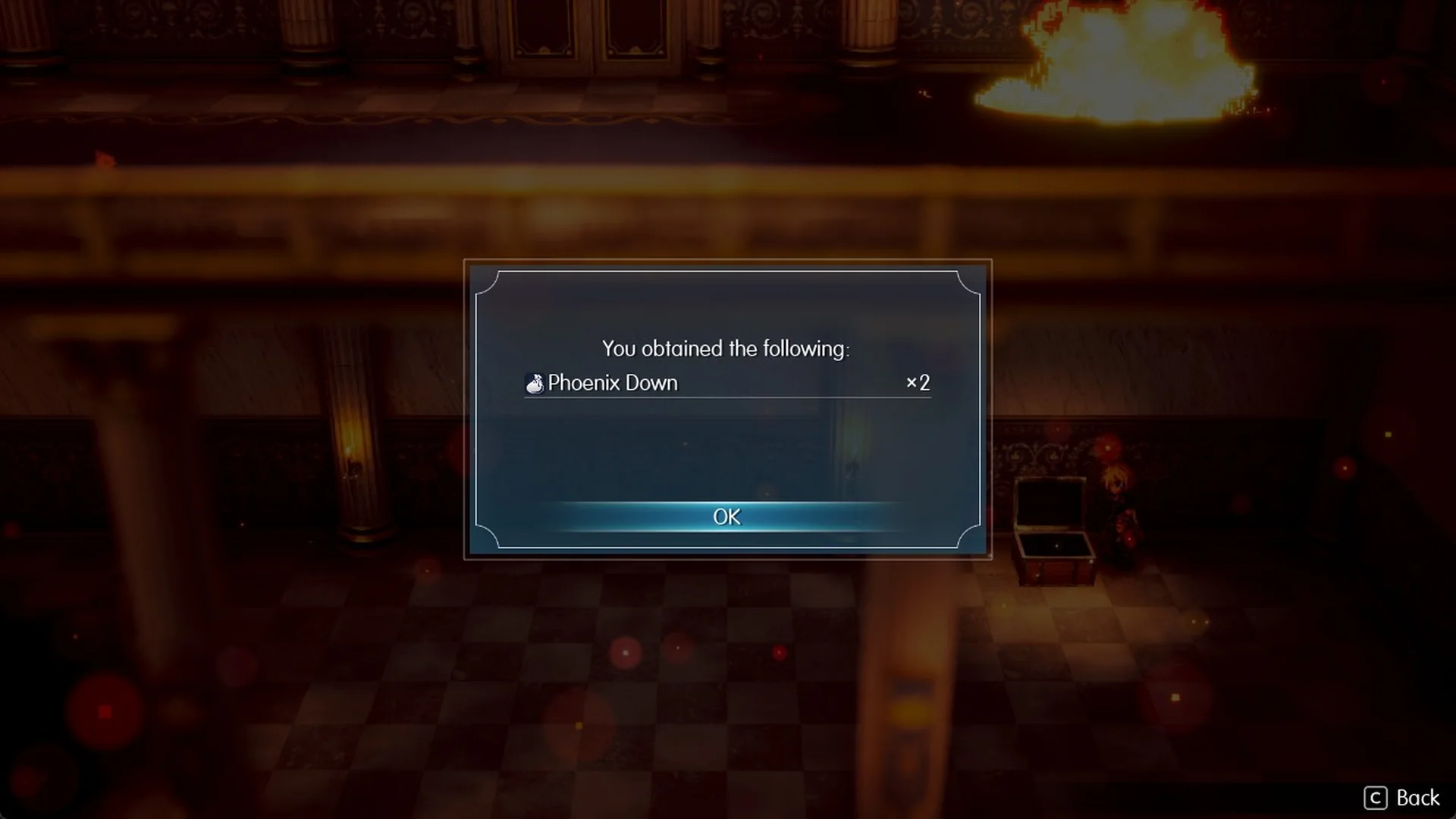 Popup reading You obtained the following: Phoenix Down x2