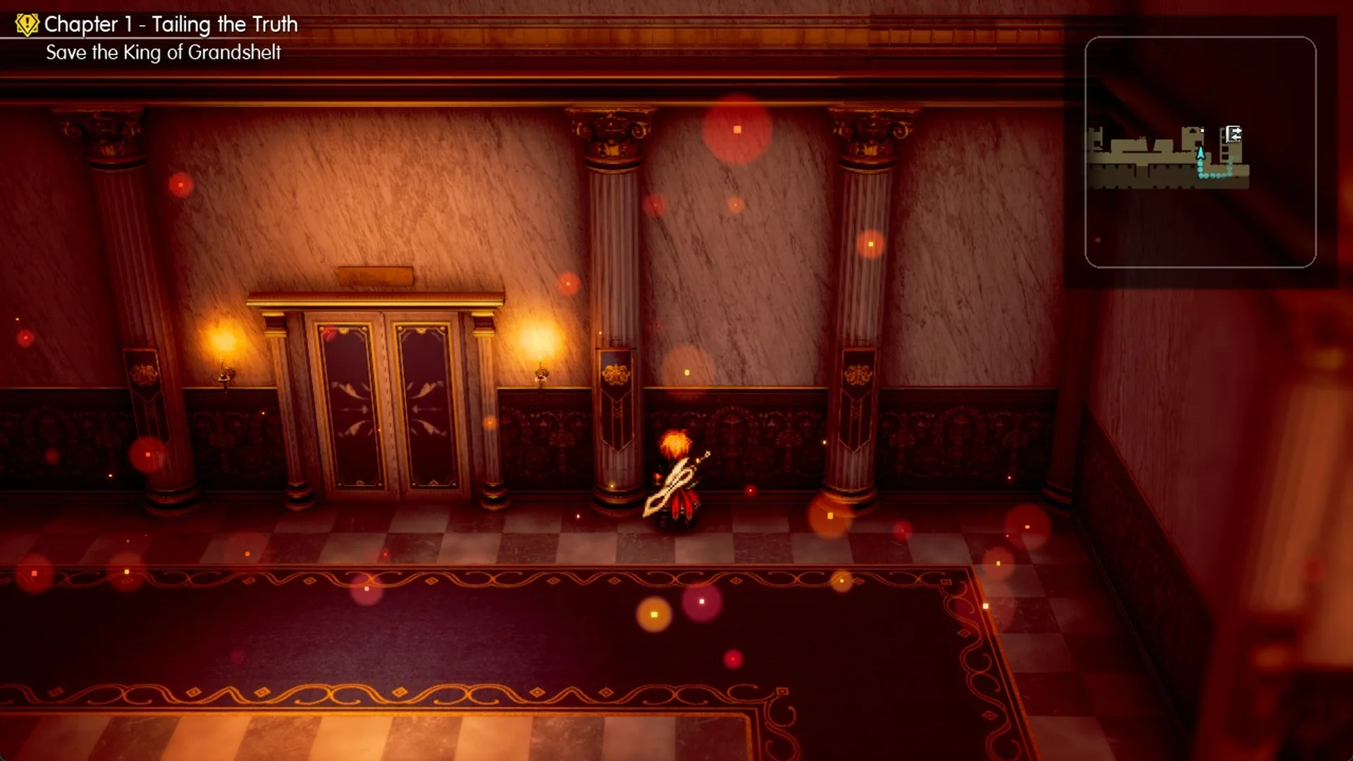 Rain at the ornate double door that leads into the side room