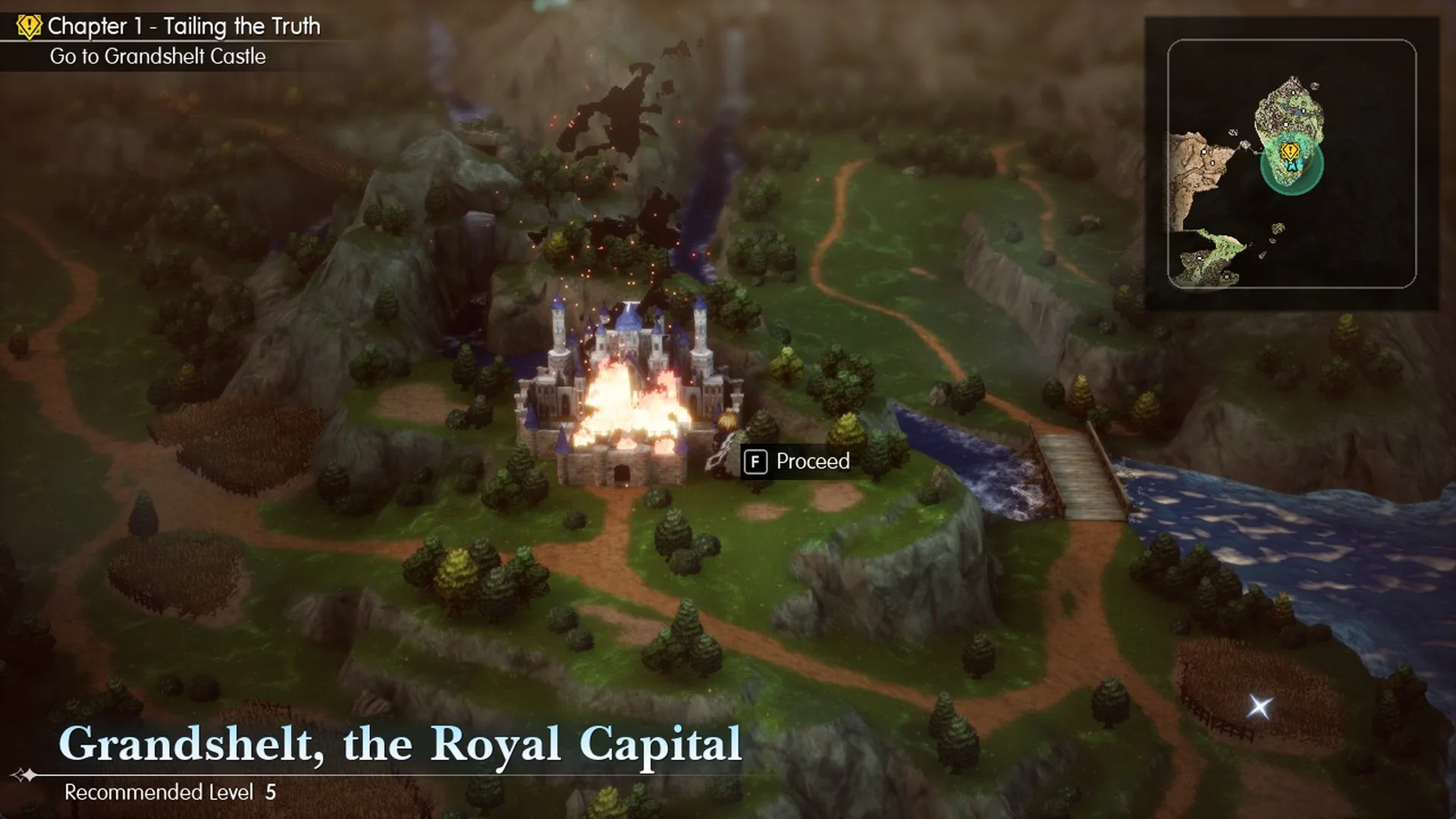 Burning royal capital on the field map with the F Proceed prompt
