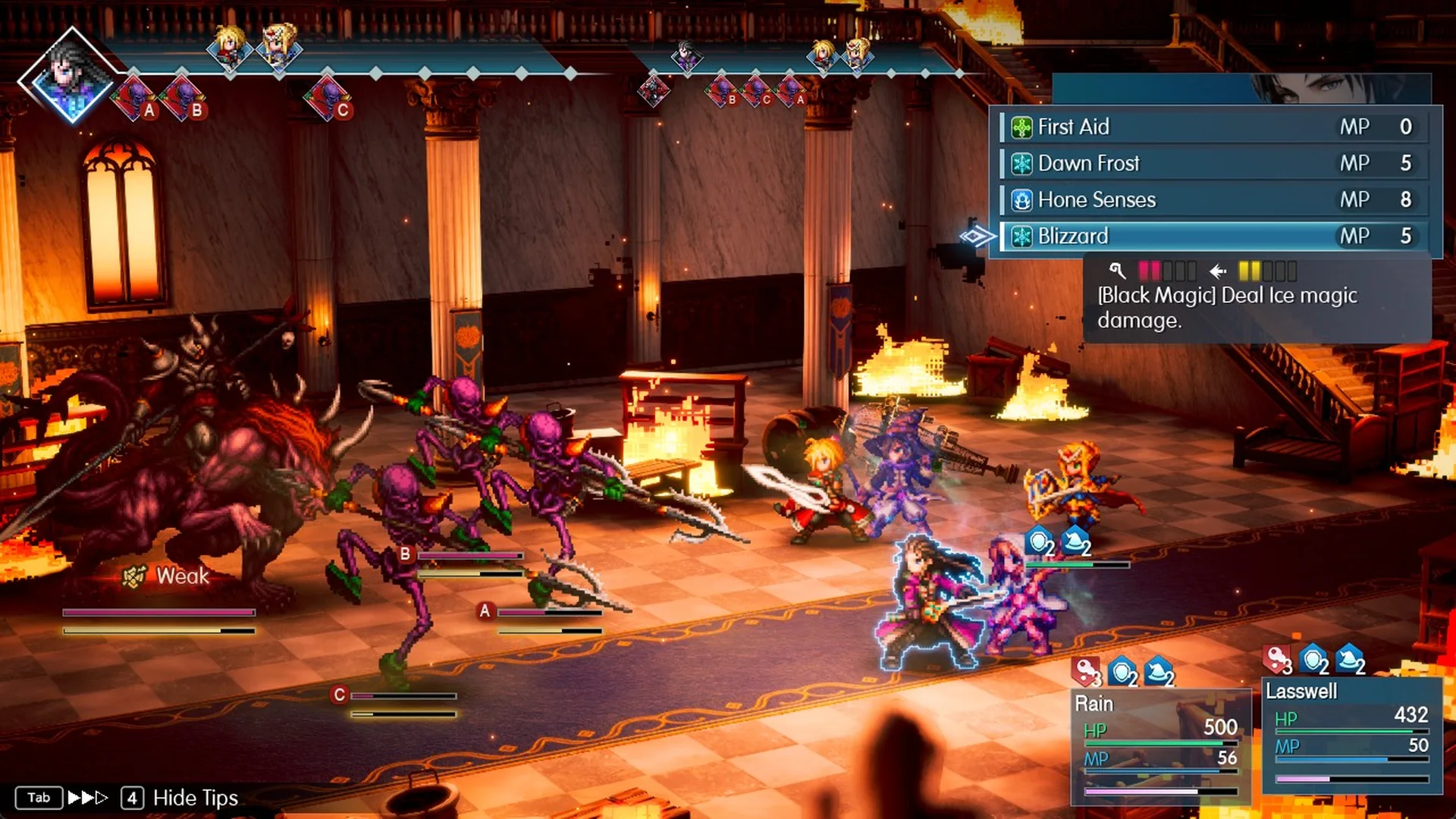 Lasswell's Blizzard selected with Weak shown on Hell's Rider