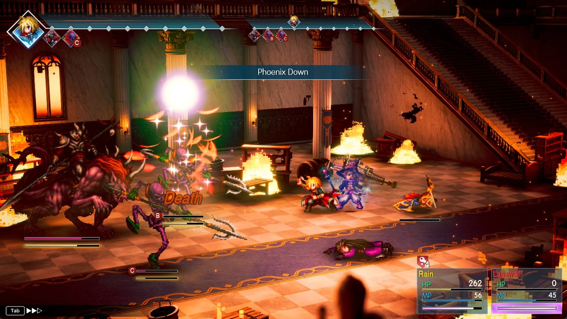 Phoenix Down used on a Dark Skeleton with Death shown over it