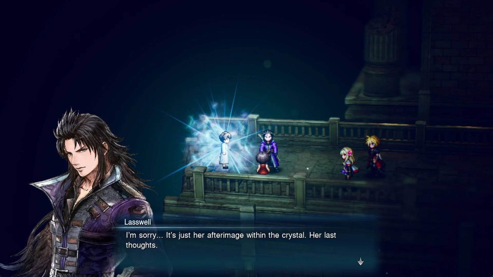 Lasswell beside the crystal holding Emma's mother's afterimage