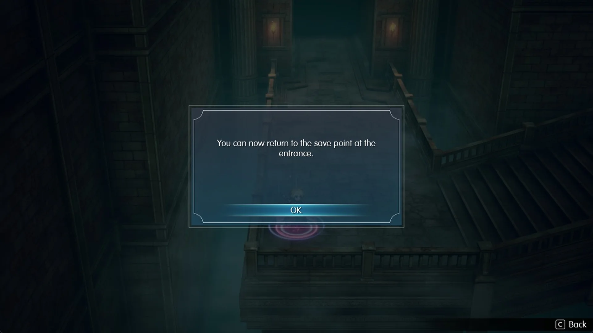 You can now return to the save point at the entrance message