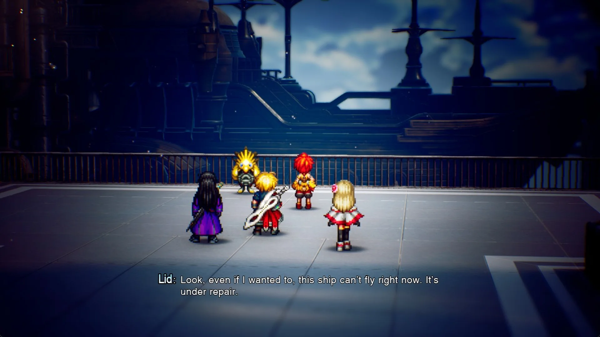 Lid saying her airship can't fly because it's under repair