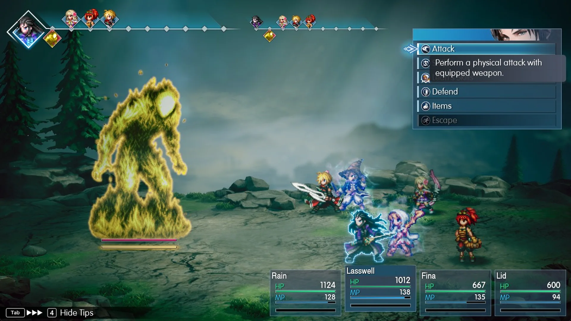 Battle start against Liquid Thunder with Rain, Lasswell, Fina and Lid