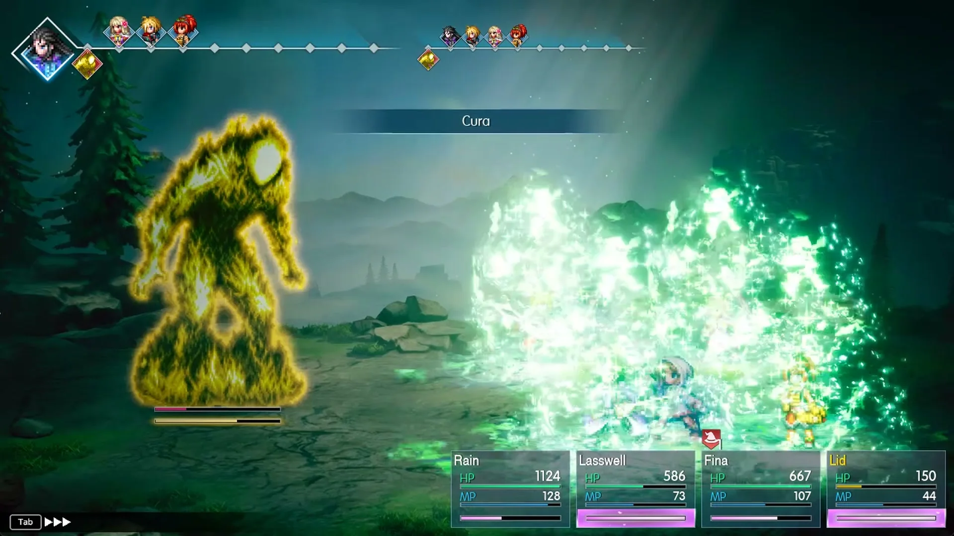 Lasswell's Cura healing the whole party