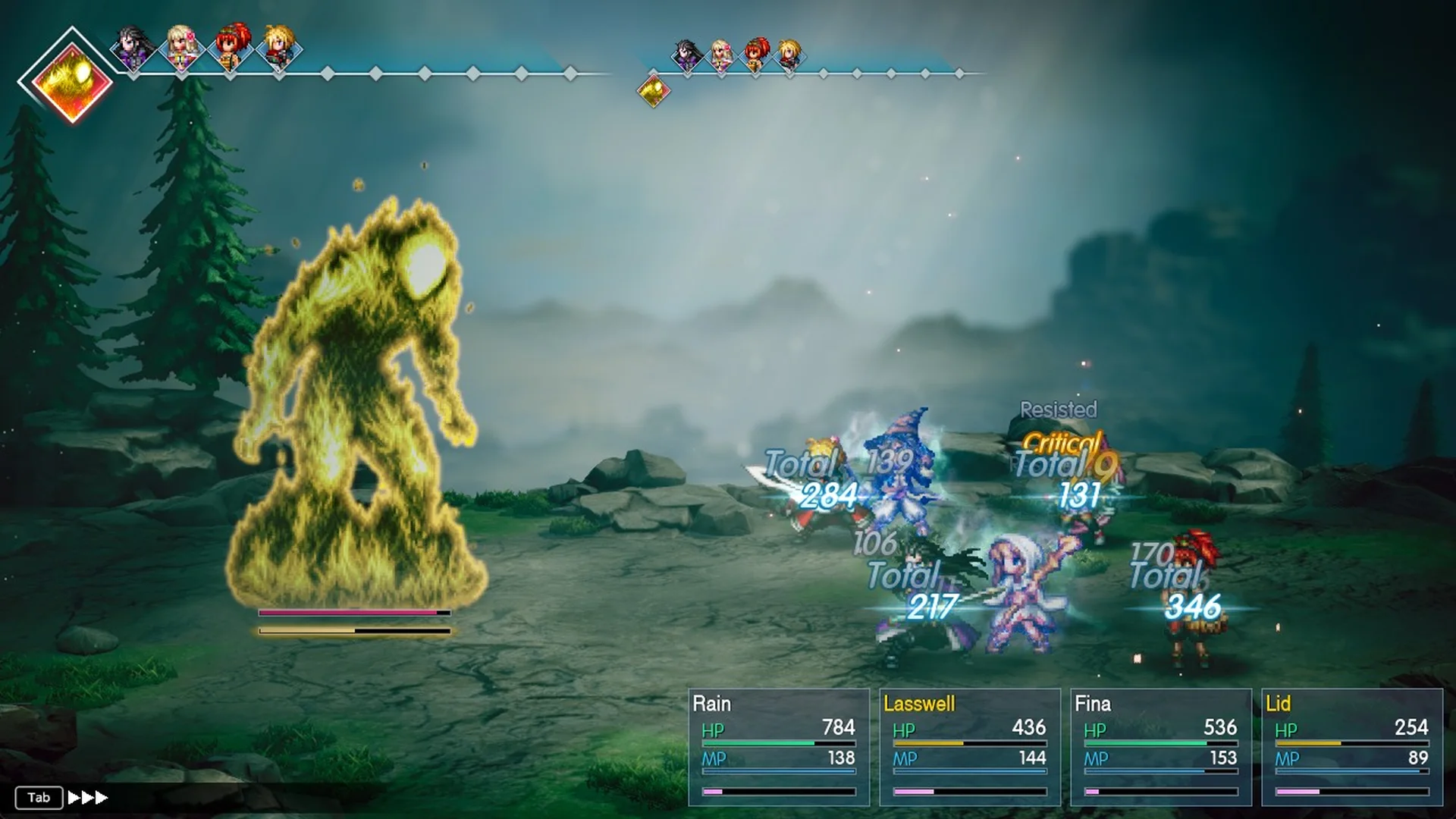 Liquid Thunder's Lightning hitting all four party members
