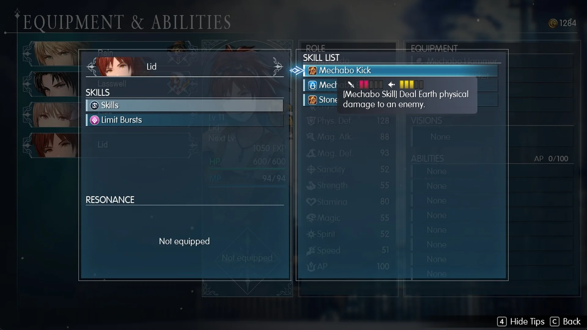 Lid's Mechabo Kick skill: Deal Earth physical damage to an enemy