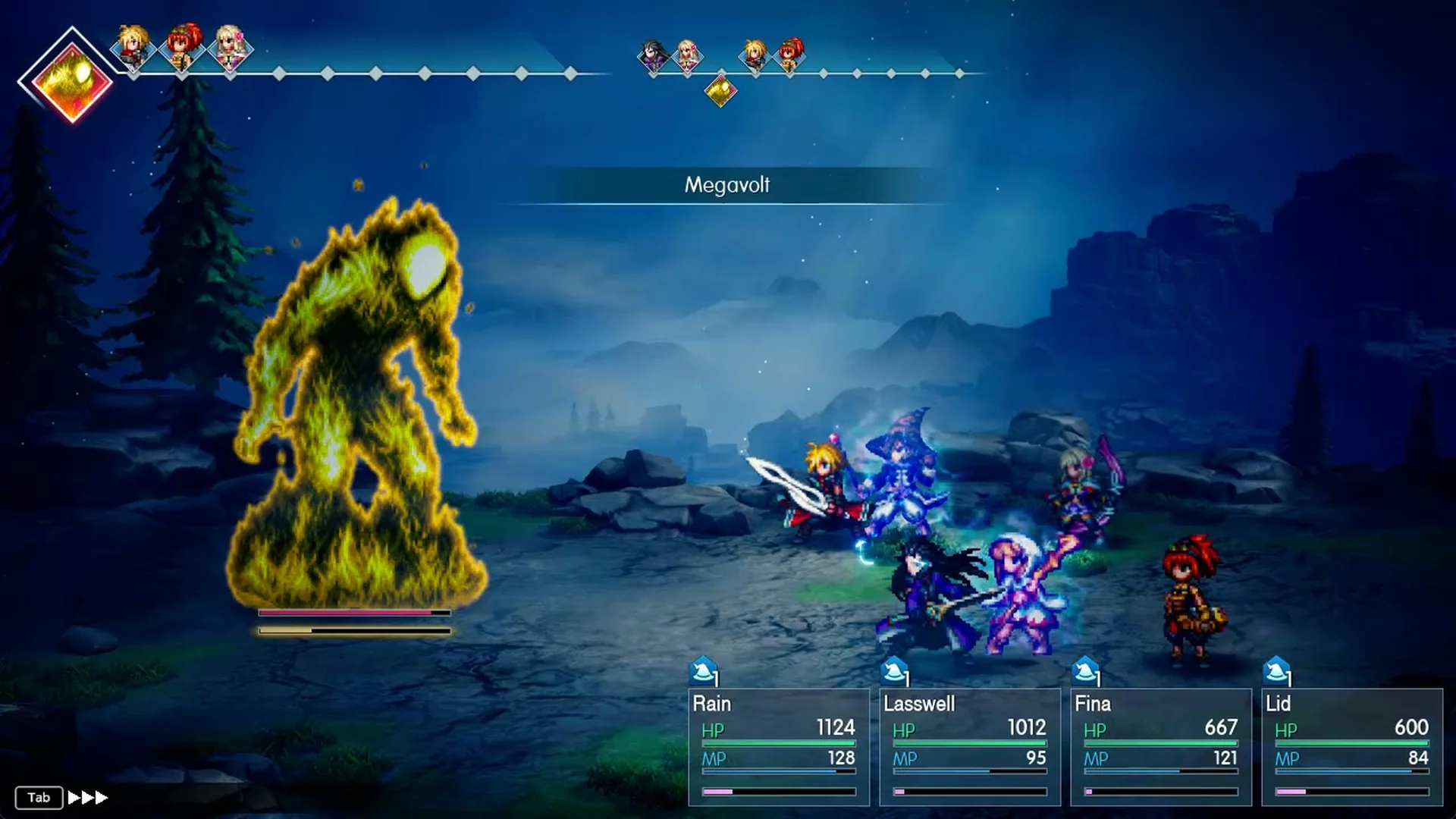 Megavolt banner as Liquid Thunder strikes one party member