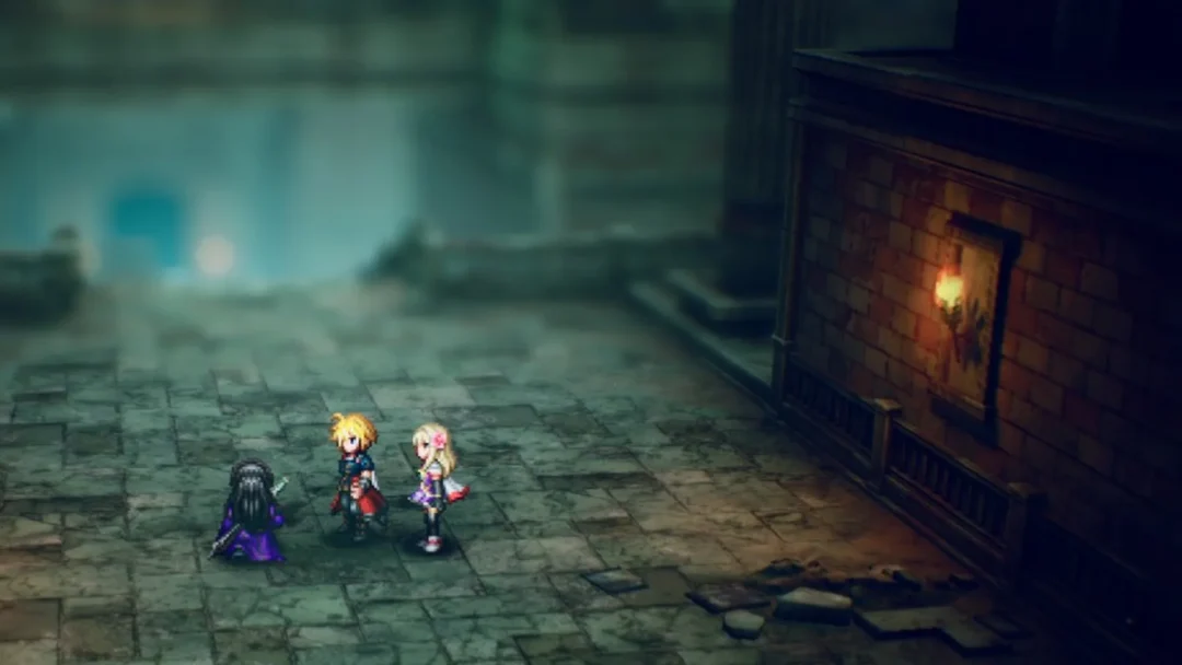 Rain, Lasswell and Fina in the Kolobos Ruins entrance hall