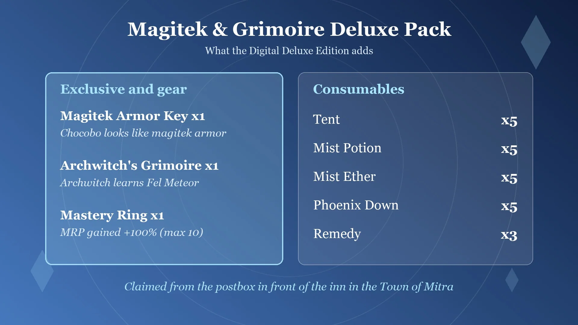Magitek and Grimoire Deluxe Pack contents in Final Fantasy Resonance