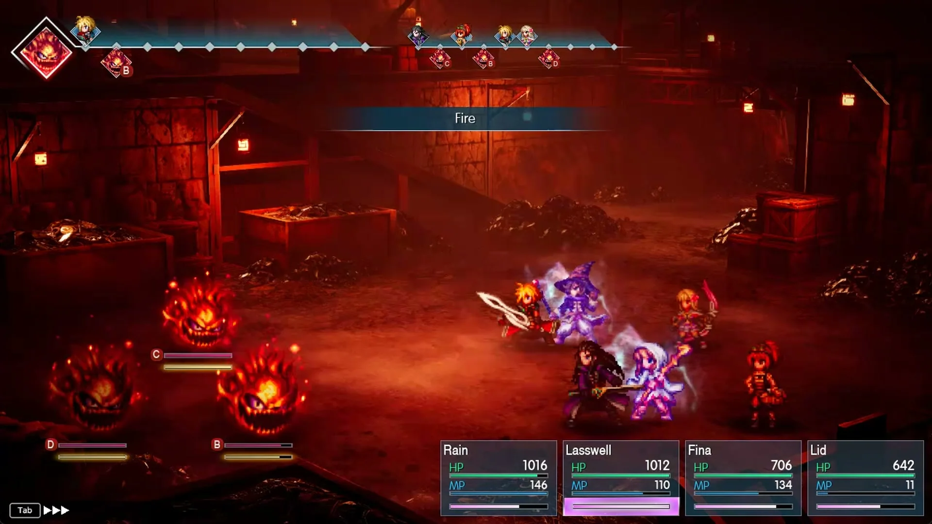 A Great Bomb casting Fire on one party member