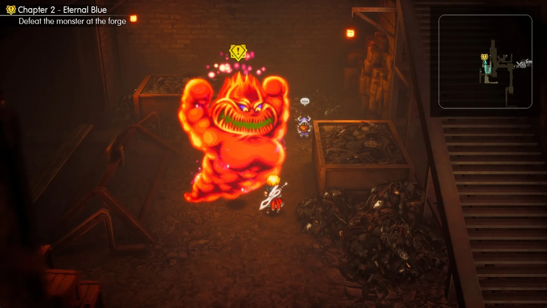 Standing on the shadow at the base of Mom Bomb's tail to start the fight