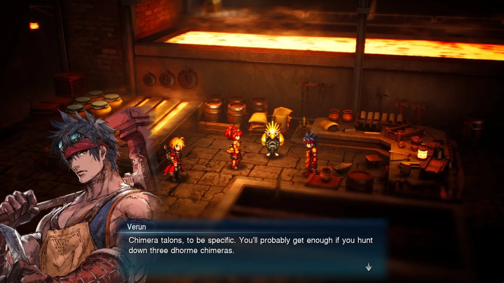Verun: Chimera talons, to be specific. You'll probably get enough if you hunt down three dhorme chimeras.