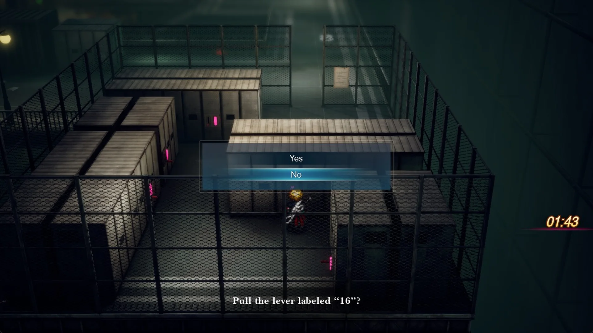 The Yes and No box for lever 16 with the cursor on No