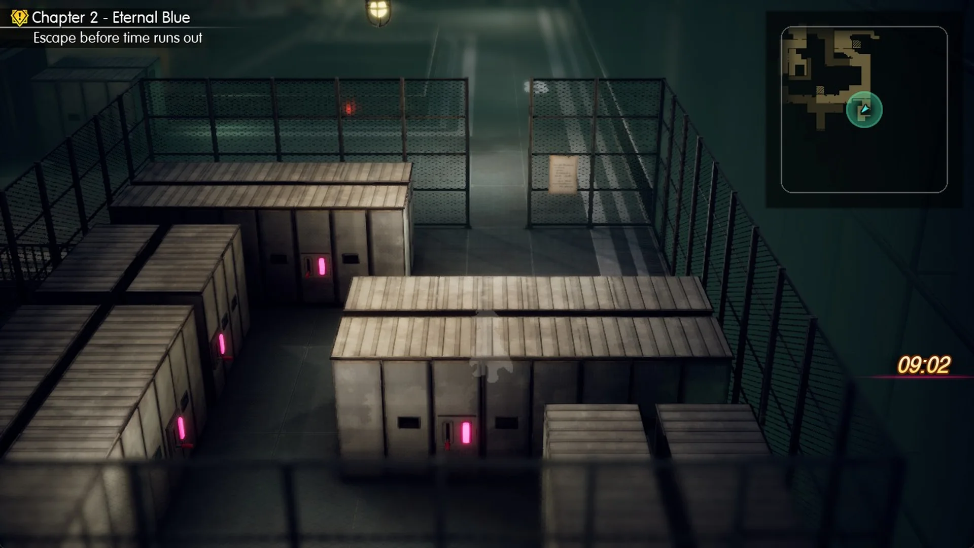 Back on the field in the lever room after escaping a battle, the clock at 9:02