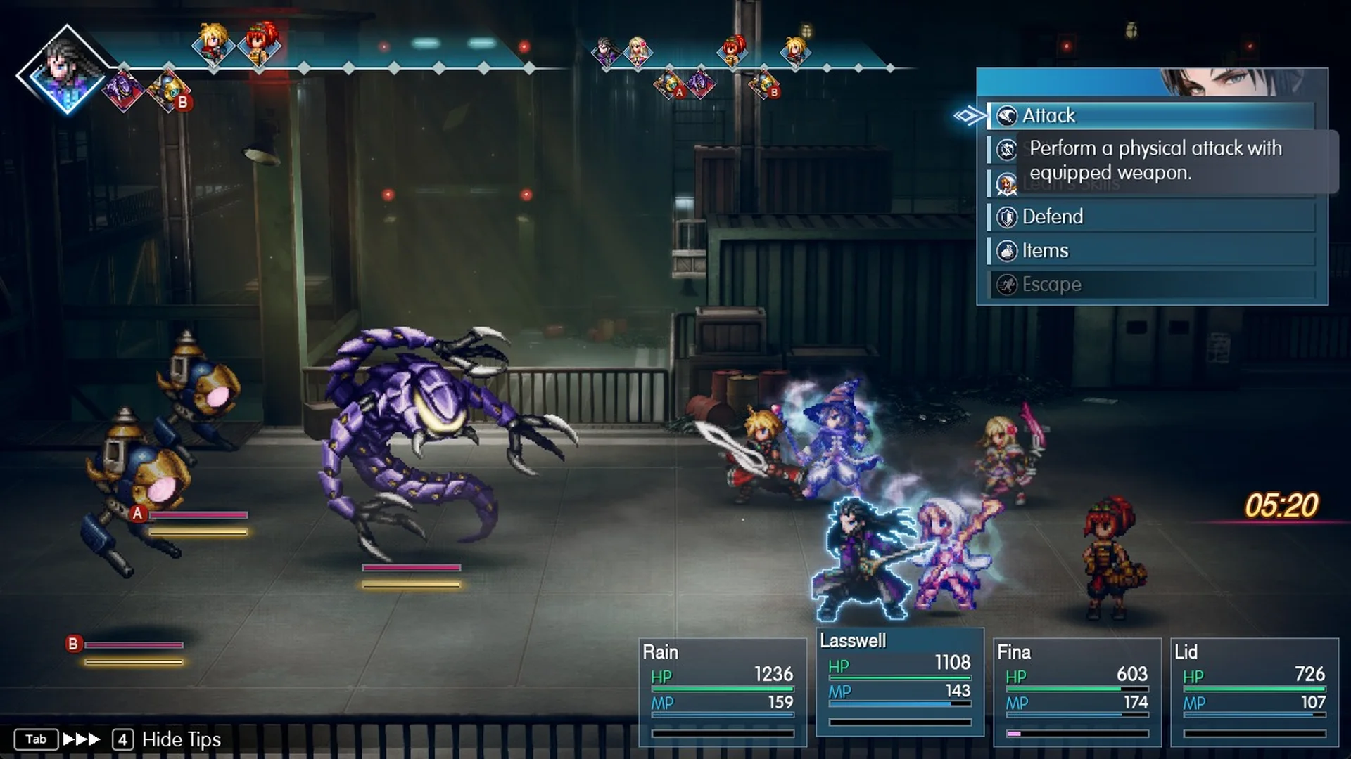 Battle command menu with the Escape row greyed out after a failed escape
