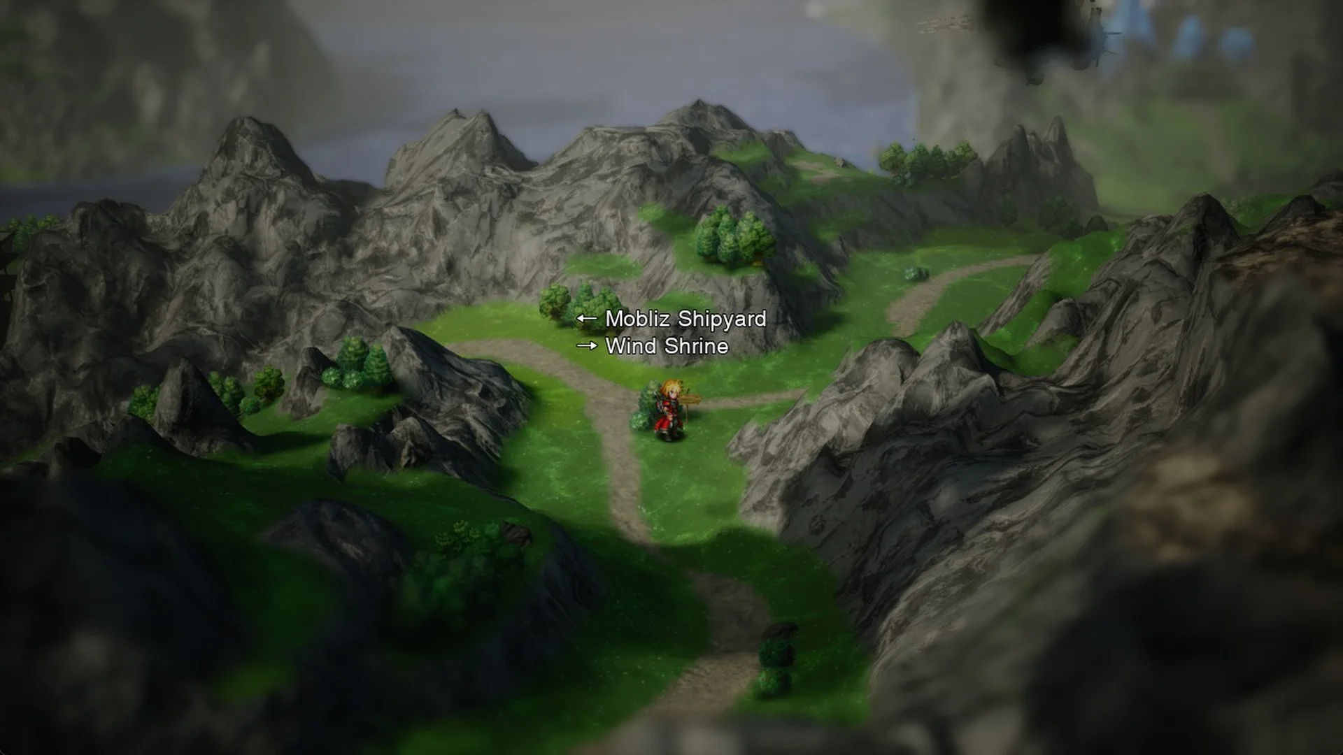 The World Map signpost pointing left to Mobliz Shipyard and right to the Wind Shrine