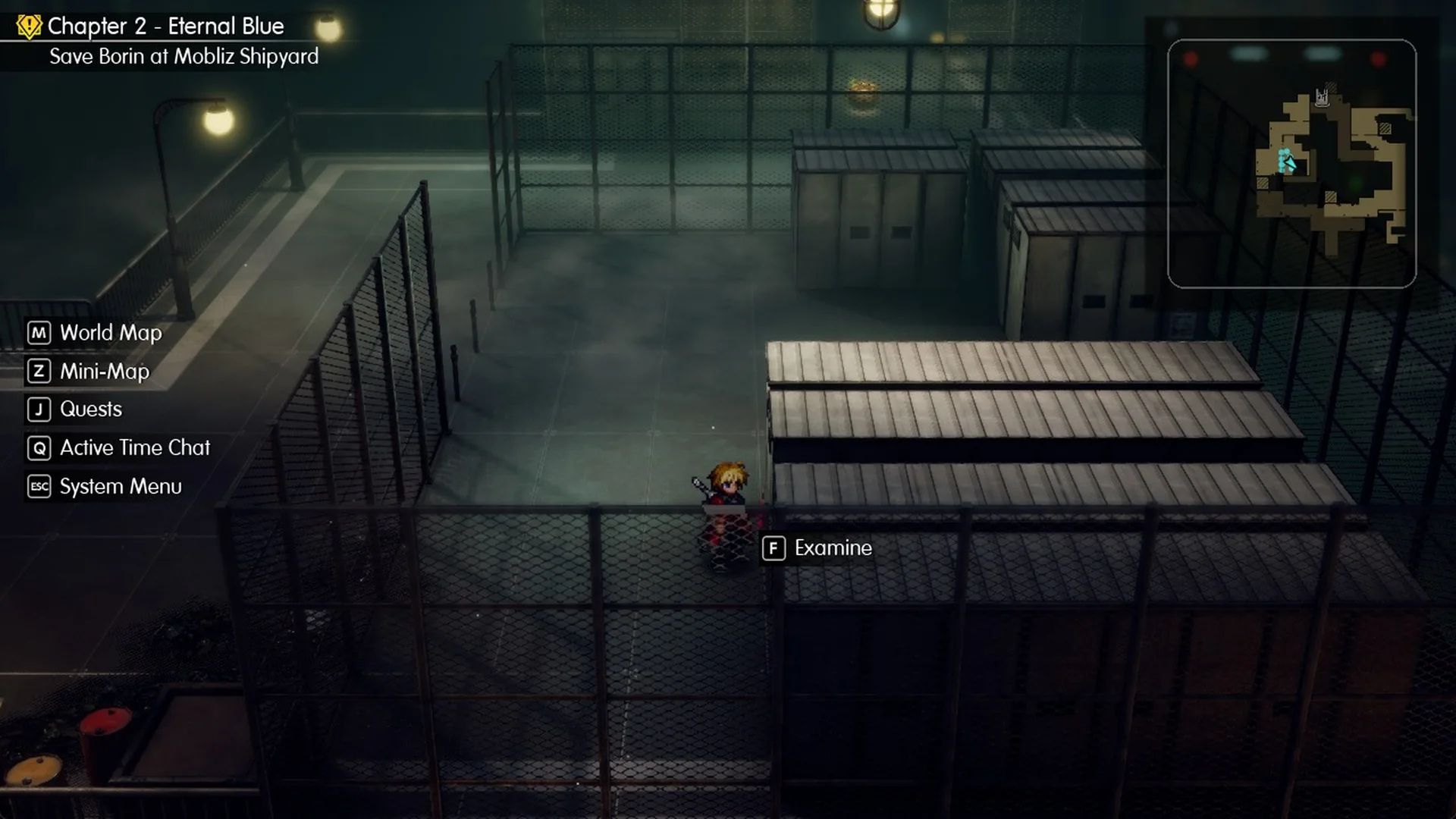 Rain at the floor switch on the upper floor of the west block with the Examine prompt