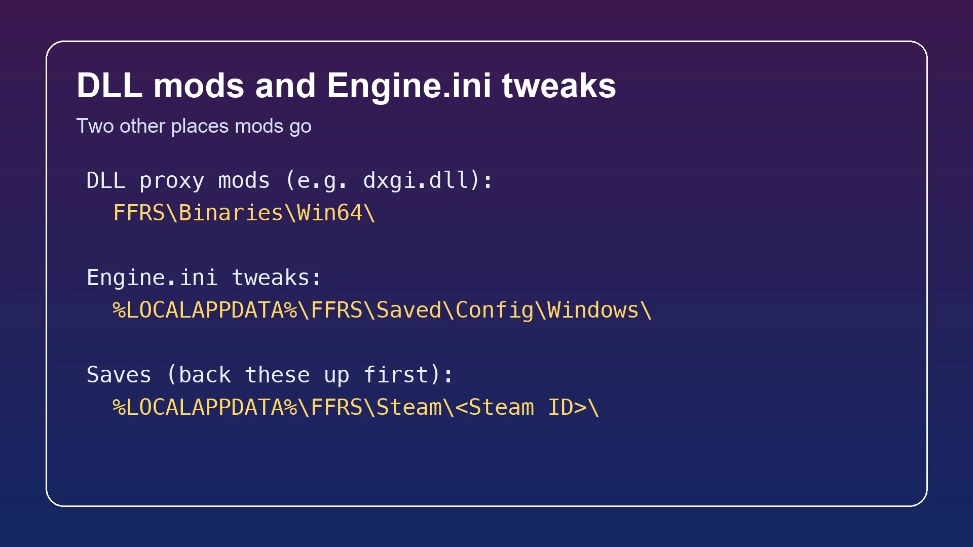 Where DLL mods, Engine.ini tweaks and save backups go for Final Fantasy Resonance